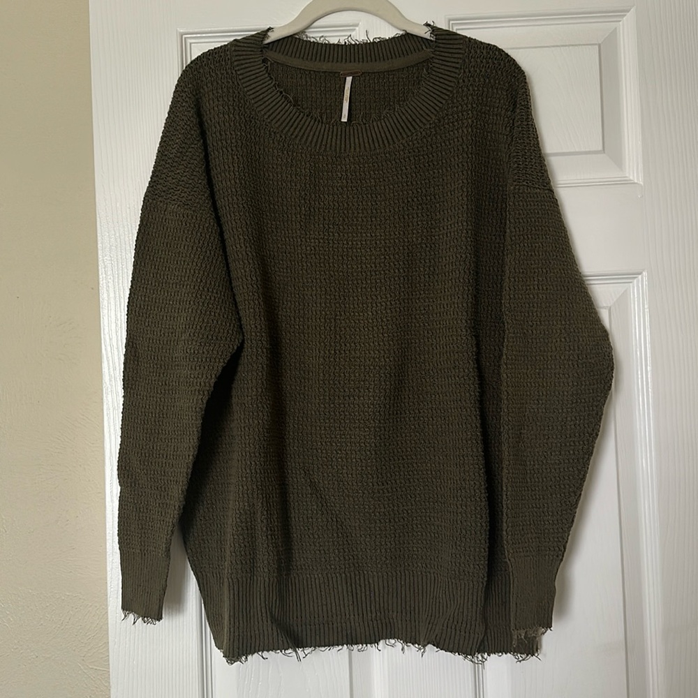 Free People Oversized Green Cotton Sweater